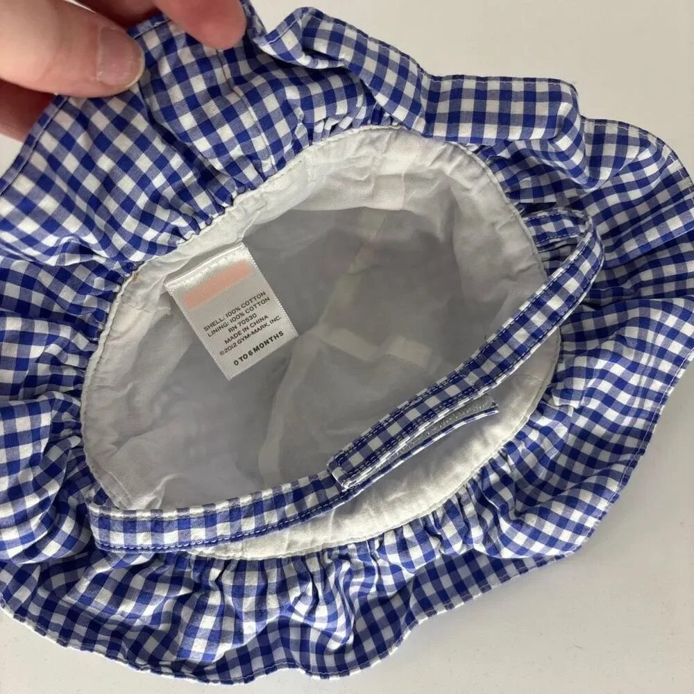 Janie and Jack blue check gingham summer hat baby 0-6 mo